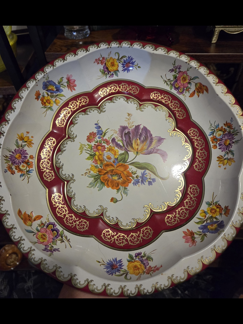 Vintage Daher Made In England Floral Decorative Serving Tin